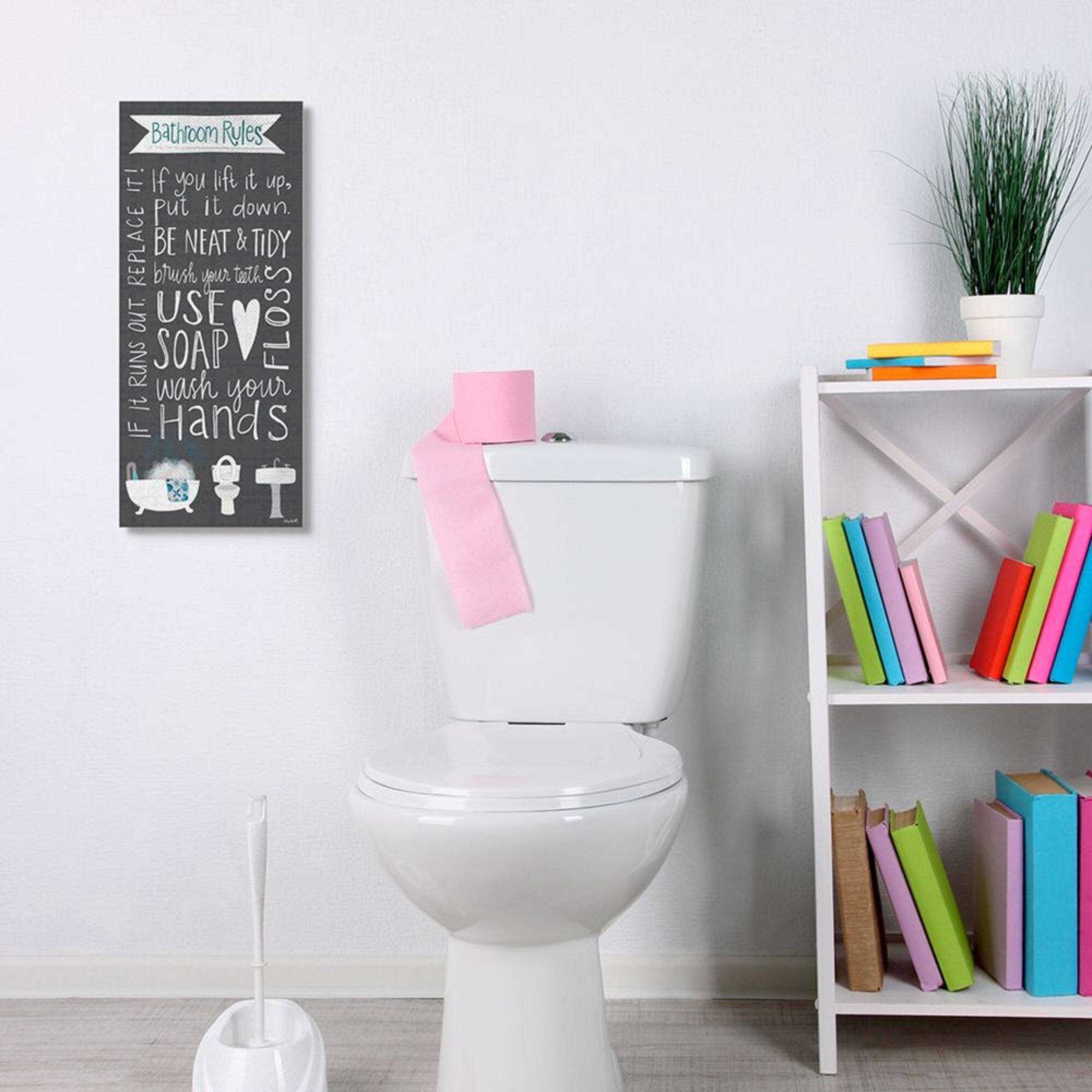 Stupell Industries Bathroom Rules Sign Whimsical Tub Toilet Sink Canvas Wall Art